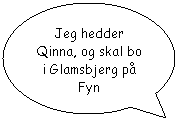 Oval billedforklaring: Jeg hedder Qinna, og skal bo i Glamsbjerg på Fyn 
